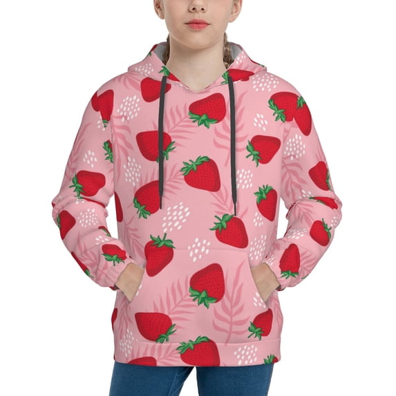 Lsque Strawberry Patten Youth Hoodie Sweatshirt Pullover with Kangaroo Pocket Boys and Girls Hoodie Warm Hoodie for Kids-Small