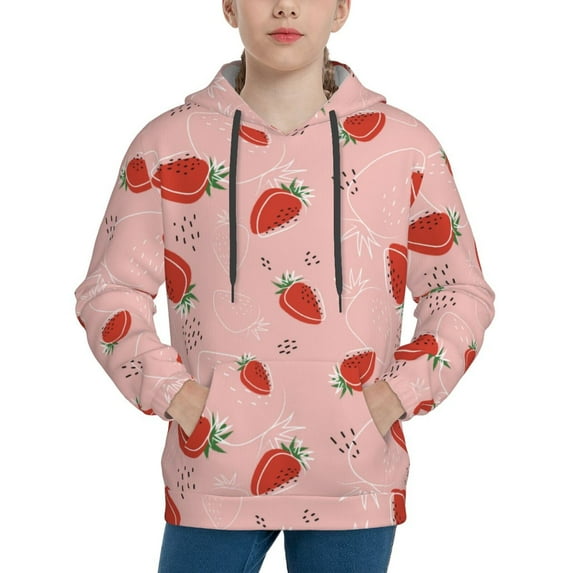 Lsque Strawberry Patten Youth Hoodie Sweatshirt Pullover with Kangaroo Pocket Boys and Girls Hoodie Warm Hoodie for Kids-X-Large