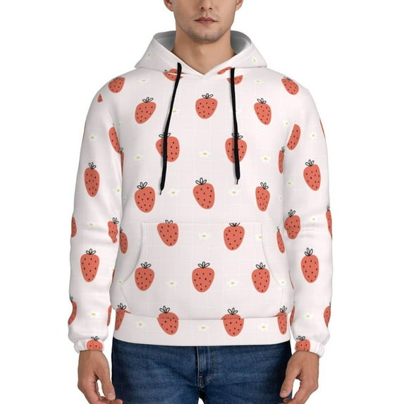 Lsque Strawberry Pattern Casual Men's Hoodie,Hooded Sweatshirt with Kangaroo Pocket,Pullover Hoodie-Small