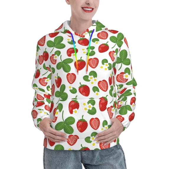 Lsque Strawberry Pattern Casual Women's Hoodie,Hooded Sweatshirt with Kangaroo Pocket,Pullover Hoodie with Eye-catching Drawstrings-XX-Large