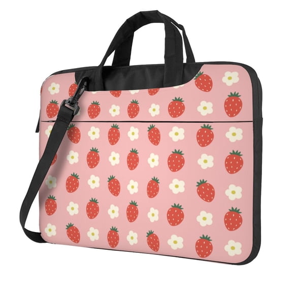 Lsque Strawberry Pattern Laptop Bag – Portable & Slim Single-Shoulder Computer Case with Adjustable Strap, Protective, Lightweight for 13”/14”/15.6” Laptops