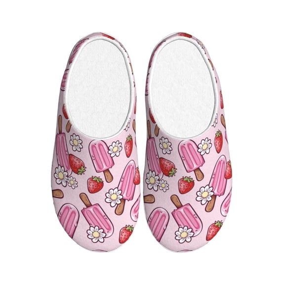 Lsque Strawberry Popsicle Pattern Womens Comfort Cotton on Scuff With Memory Foam and Anti-skid Sole Slipper-40/41