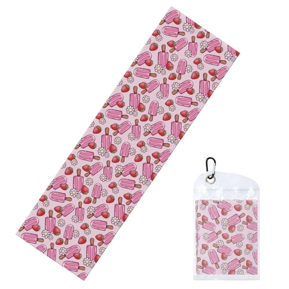 Lsque Strawberry Popsicle Printed Cooling Towel (40"x 12"), Ice Towel, Microfiber, Soft Breathable Chilly Towel for Yoga, Sport, Gym, Workout, Fitness, Running