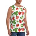 thumbnail image 1 of Lsque Strawberry Print Men's Cotton Blend Sleeveless Muscle Shirts (S-3XL)- Moisture Wicking, Odor Protection, UPF 30+,Small, 1 of 8
