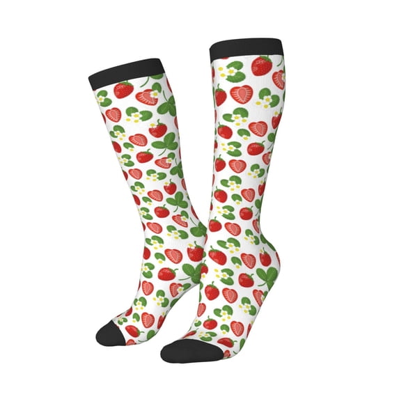 Lsque Strawberry Printed Crew Socks Men's Women's LightWeight Thin Casual Calf Socks ,Knee High Socks,Cotton Socks