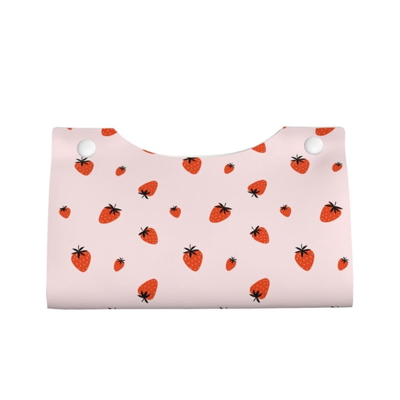 Lsque Strawberry Printed Long Tissue Box Cover Holder, Facial Paper Organizer Dispenser,Triangle with Bottom Belt, PVC Leather Decorative Organizer