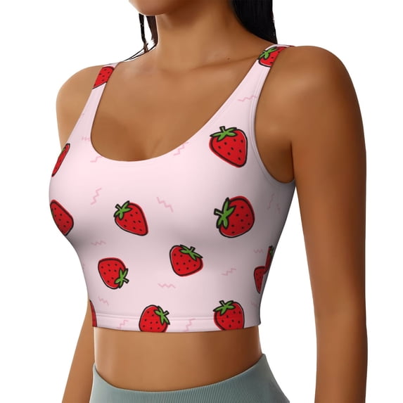 Lsque Strawberry Printed Women'S Sports Bra, Compression, Moisture Wicking, High-Impact Sports Bra For Women,Supportive sports bra-Large