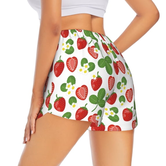 Lsque Strawberry Printed Women's Running Shorts with Liner Pockets,Elastic Quick Dry Workout Athletic Gym Yoga Shorts,Womens High Waist Shorts-Medium