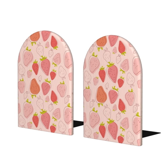 Lsque Strawberry Printed Wood Bookends,Non-Skid Bookend for Shelves,Heavy Duty Support Bookends,Non-Slip Foam Pads for Office, Home, and Library,1 Pair