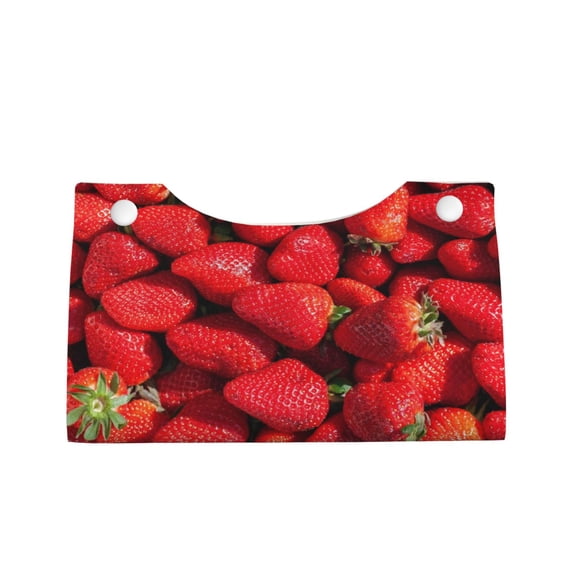 Lsque Strawberry Red Printed Long Tissue Box Cover Holder, Facial Paper Organizer Dispenser,Triangle with Bottom Belt, PVC Leather Decorative Organizer