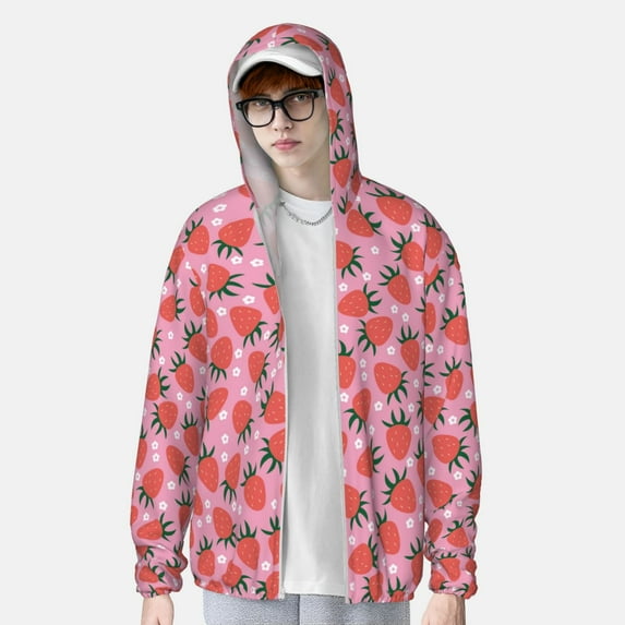 Lsque Strawberry UPF 50+ Lightweight Sun Protection Men's Women's Long Sleeve Shirt, Hoodie Performance -3X-Large