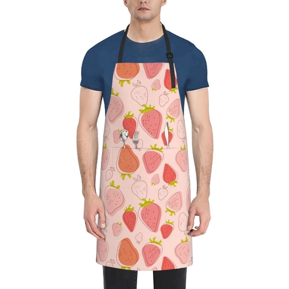 Lsque Strawberry Waterproof Apron Chef Aprons for Men Heavy Duty Chemical Work Apron Extra Long Grilling Aprons with Adjustable Bib Apron