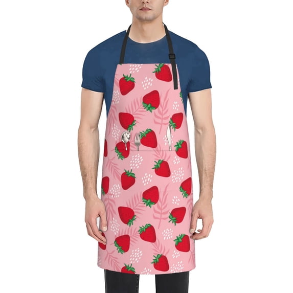 Lsque Strawberry Waterproof Apron Chef Aprons for Men Heavy Duty Chemical Work Apron Extra Long Grilling Aprons with Adjustable Bib Apron
