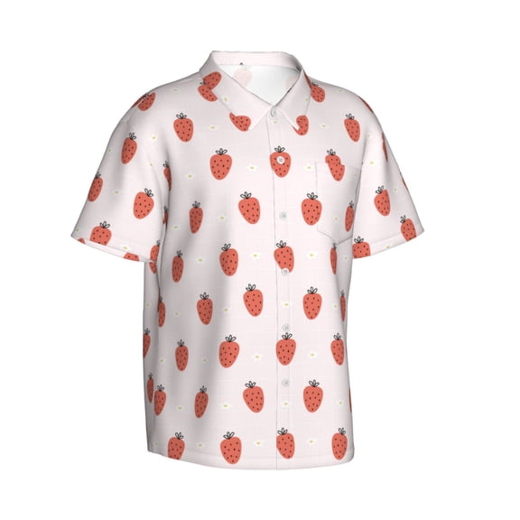 Lsque Strawberry pattern Hawaiian Shirt for Men, Unisex Summer Beach Casual Short Sleeve Button Down Shirts-3X-Large