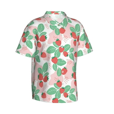 Lsque Strawberry pattern Hawaiian Shirt for Men, Unisex Summer Beach Casual Short Sleeve Button Down Shirts-3X-Large
