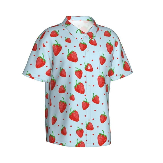 Lsque Strawberry pattern Hawaiian Shirt for Men, Unisex Summer Beach Casual Short Sleeve Button Down Shirts-Large