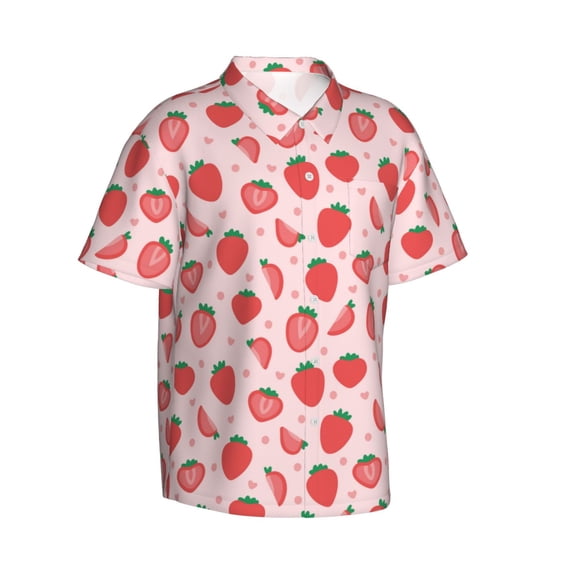 Lsque Strawberry pattern Hawaiian Shirt for Men, Unisex Summer Beach Casual Short Sleeve Button Down Shirts-Medium