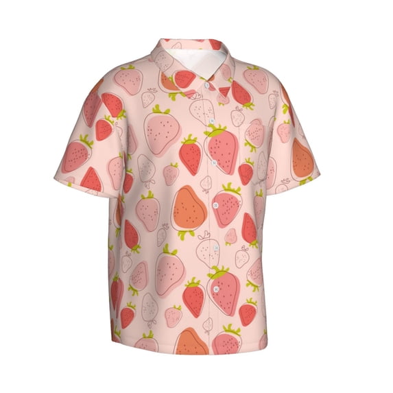 Lsque Strawberry pattern Hawaiian Shirt for Men, Unisex Summer Beach Casual Short Sleeve Button Down Shirts-X-Large