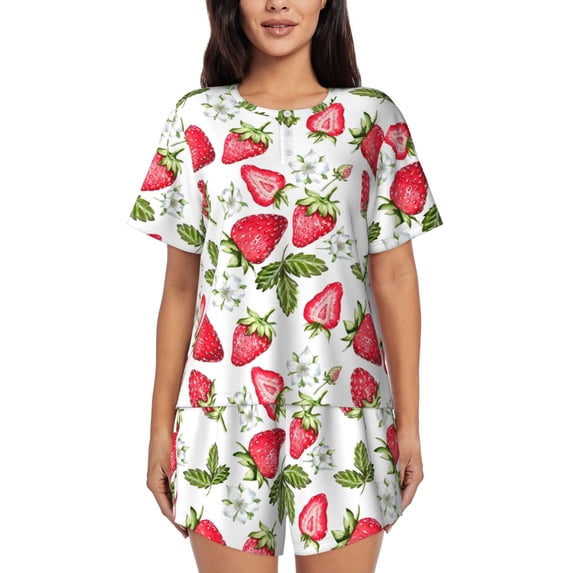 Lsque Strawberry1 Women's Short-Sleeved Pajama Set - 2 Piece Soft and Lightweight Sleepwear Set-Small
