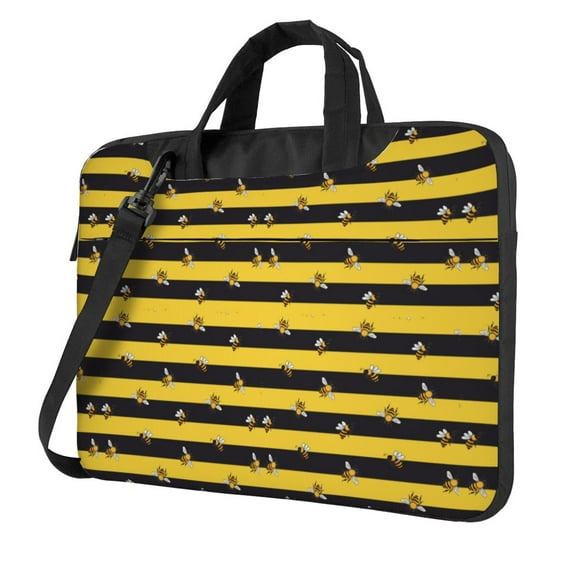 Lsque Striped With Bees Pattern Laptop Bag – Portable & Slim Single-Shoulder Computer Case with Adjustable Strap, Protective, Lightweight for 13”/14”/15.6” Laptops