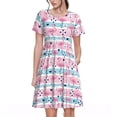 thumbnail image 1 of Lsque Striped Flamingo Print Women's Casual Dress T-Shirt Summer Short Sleeve Scoop Neck Swing Dresses, 1 of 6