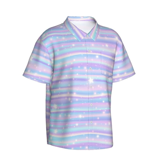 Lsque Striped Gradient pattern Hawaiian Shirt for Men, Unisex Summer Beach Casual Short Sleeve Button Down Shirts-XX-Large
