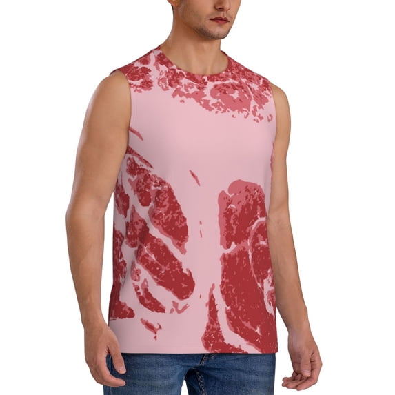 Lsque Striped Meat Print Men's Cotton Blend Sleeveless Muscle Shirts (S-3XL)- Moisture Wicking, Odor Protection, UPF 30+,3X-Large