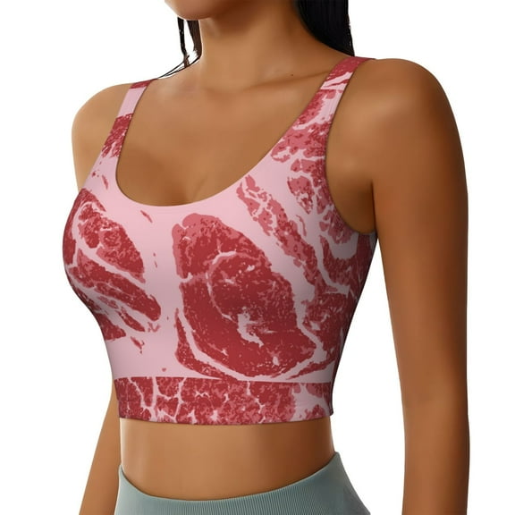 Lsque Striped Meat Printed Women'S Sports Bra, Compression, Moisture Wicking, High-Impact Sports Bra For Women,Supportive sports bra-Large
