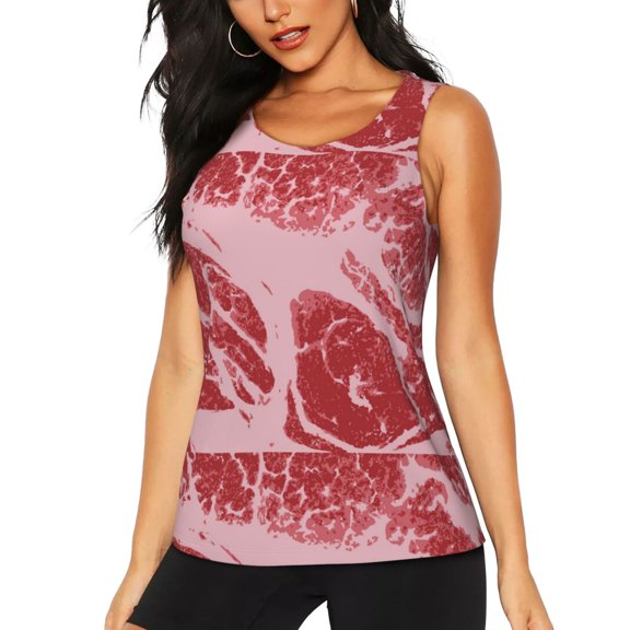 Lsque Striped Meat Printed Workout Tank Tops for Women, Athletic Sports Tank Tops, Compression Sleeveless Dry Fit Shirts,Sleeveless Yoga Shirt-Small