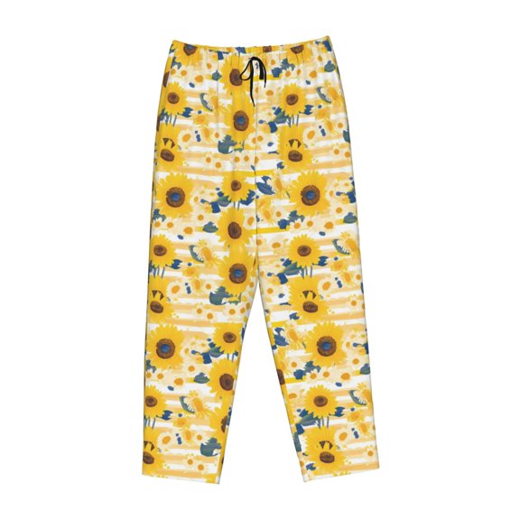Lsque Striped Sunflower Daisy Print Women's Pajama Pants, Lounge Pant - Comfortable Home Wear,Elastic Waistband, Stylish Design-Small