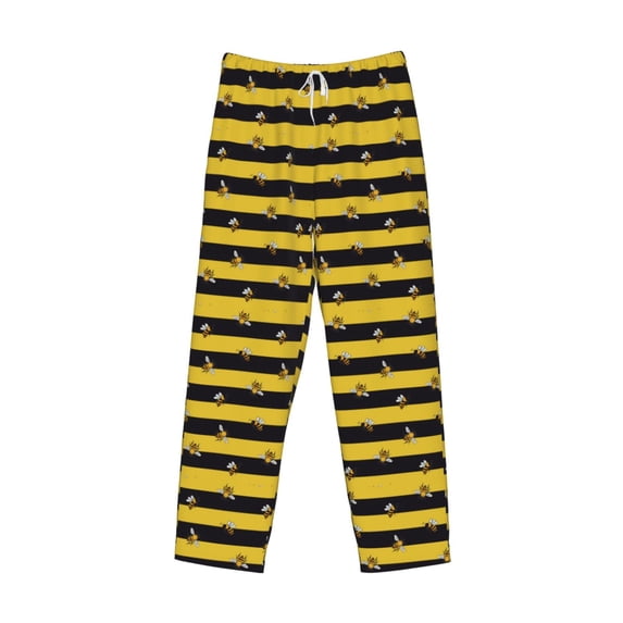 Lsque Striped With Bees Print Men's Pajama Pants, Lounge Pant - Comfortable Home Wear,Elastic Waistband, Stylish Design-Small