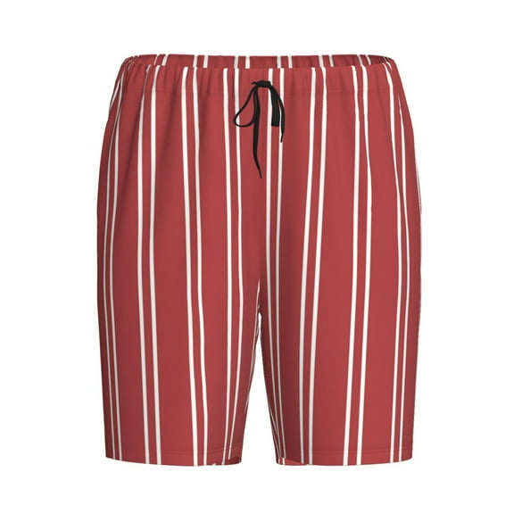 Lsque Stripes Red White Mens Sleep Pajama Shorts,Short Pajama Pants, Cotton Ultra-Soft Knit-Medium
