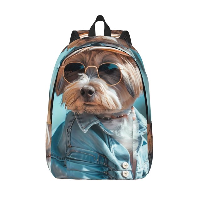 Lsque Stylish Dog in Denim Outfit Pattern Canvas Daypack, Durable