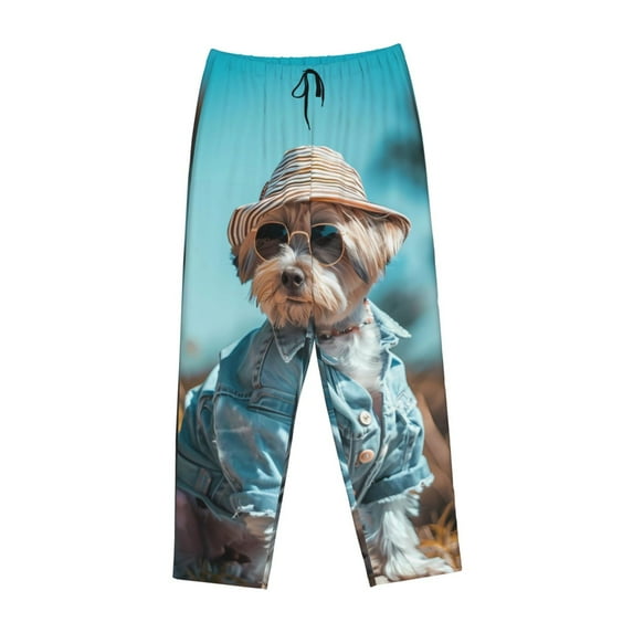 Lsque Stylish Dog in Denim Outfit Print Women's Pajama Pants, Lounge Pant - Comfortable Home Wear,Elastic Waistband, Stylish Design-Large