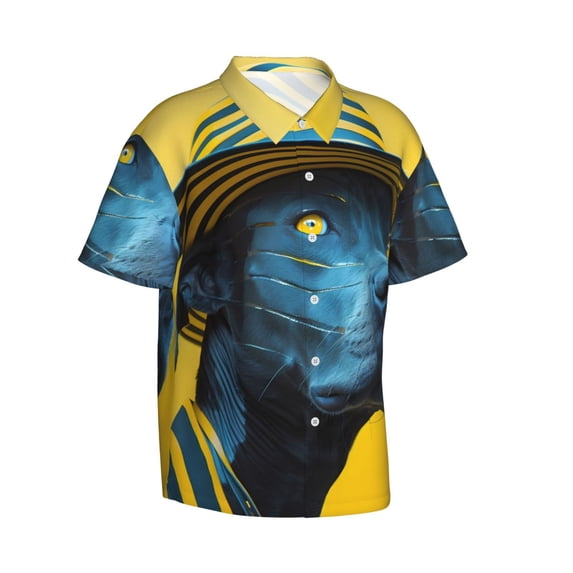 Lsque Stylish Yellow Dog pattern Hawaiian Shirt for Men, Unisex Summer Beach Casual Short Sleeve Button Down Shirts-Large