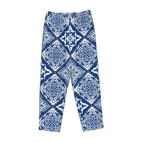Lsque Stylized Flowers Vintage Boho Print Women's Pajama Pants, Lounge Pant - Comfortable Home Wear,Elastic Waistband, Stylish Design-Small