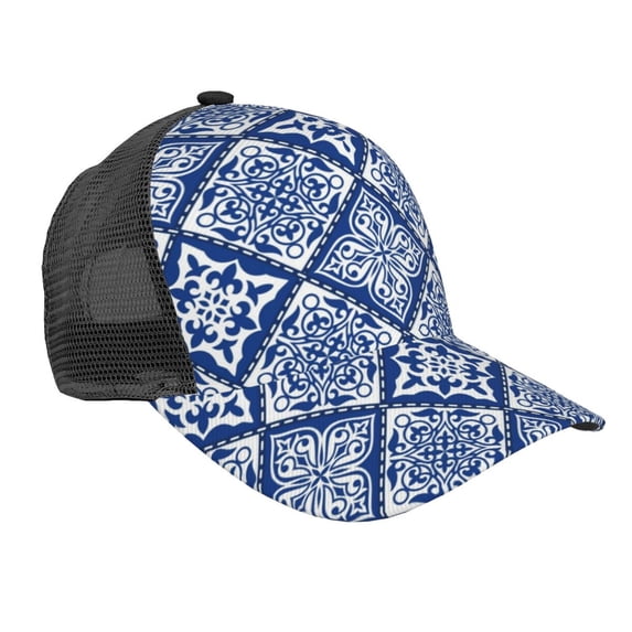 Lsque Stylized Flowers Vintage Boho Printed Trucker Hat - Baseball Cap for Men Women - Breathable Mesh Side, Adjustable Fit - for Casual Wear