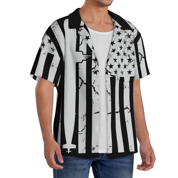 Lsque Submarine Vintage Flag print Men's Cuban Collar Short Sleeve Shirt Summer Beachwear Casual Button Down Fashionable Vacation Leisure Shirt-3X-Large