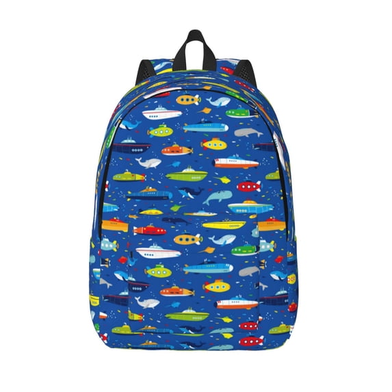 Lsque Submarines And Whales Pattern Canvas Daypack, Durable Backpack, High-quality Versatile Backpack,Vintage Compact Backpack-Medium