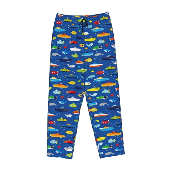 Lsque Submarines And Whales Print Women's Pajama Pants, Lounge Pant - Comfortable Home Wear,Elastic Waistband, Stylish Design-Large