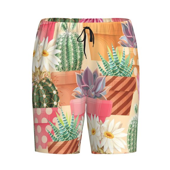 Lsque Succulent And Cactus Mens Sleep Pajama Shorts,Short Pajama Pants, Cotton Ultra-Soft Knit-Small