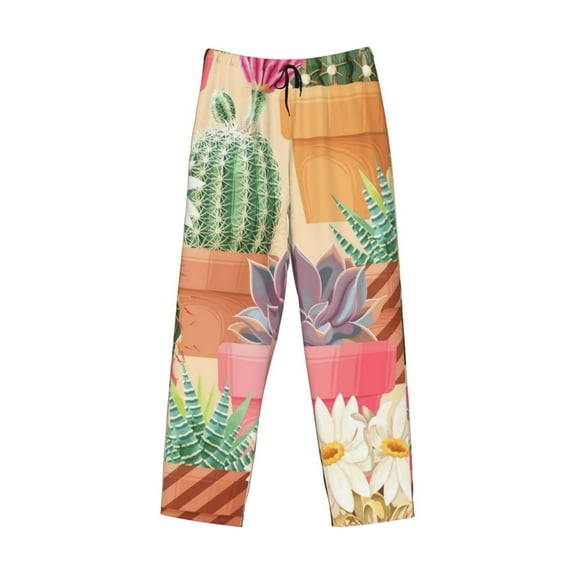 Lsque Succulent And Cactus Print Men's Pajama Pants, Lounge Pant - Comfortable Home Wear,Elastic Waistband, Stylish Design-X-Large