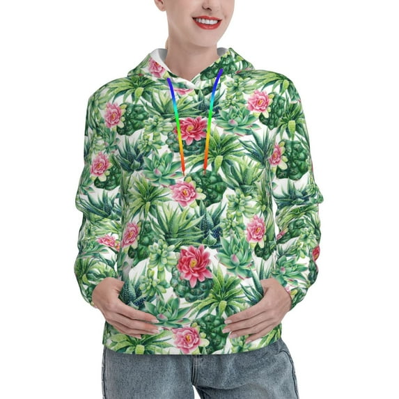 Lsque Succulents 1 Pattern Casual Women's Hoodie,Hooded Sweatshirt with Kangaroo Pocket,Pullover Hoodie with Eye-catching Drawstrings-X-Large