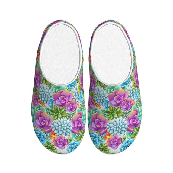 Lsque Succulents Pattern Womens Comfort Cotton on Scuff With Memory Foam and Anti-skid Sole Slipper-37/38