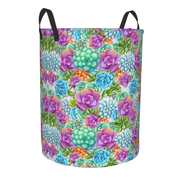 Lsque Succulents pattern Laundry Hamper Basket, Tall Woven Rope Hamper Basket for Clothes, Lightweight Storage Basket, Collapsible Waterproof-Medium