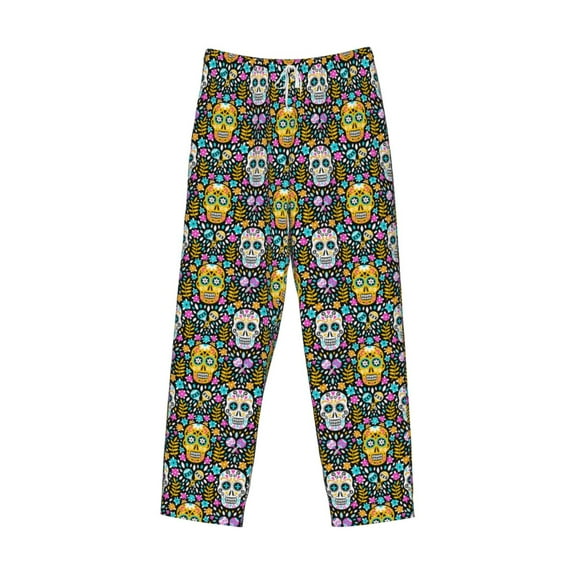 Lsque Sugar Skulls Print Men's Pajama Pants, Lounge Pant - Comfortable Home Wear,Elastic Waistband, Stylish Design-X-Large