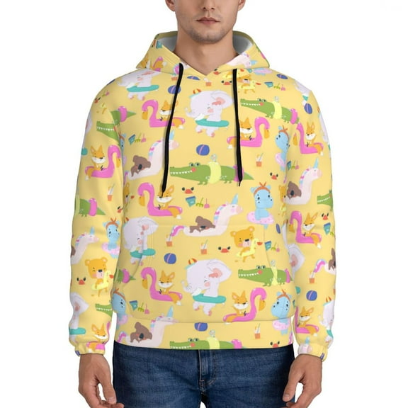Lsque Summer Animals Pattern Casual Men's Hoodie,Hooded Sweatshirt with Kangaroo Pocket,Pullover Hoodie-Medium