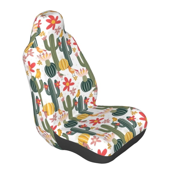 Lsque Summer Cactus With Blooming Pattern Car Seat Covers for Front Seats , Waterproof Seat Covers for Cars, Sporty Front Seat Covers,Car Seat Cover Protector Front Seats