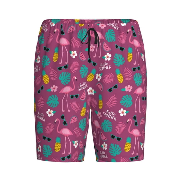 Lsque Summer Flamingo Mens Sleep Pajama Shorts,Short Pajama Pants, Cotton Ultra-Soft Knit-X-Large