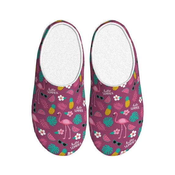 Lsque Summer Flamingo Pattern Womens Comfort Cotton on Scuff With Memory Foam and Anti-skid Sole Slipper-37/38